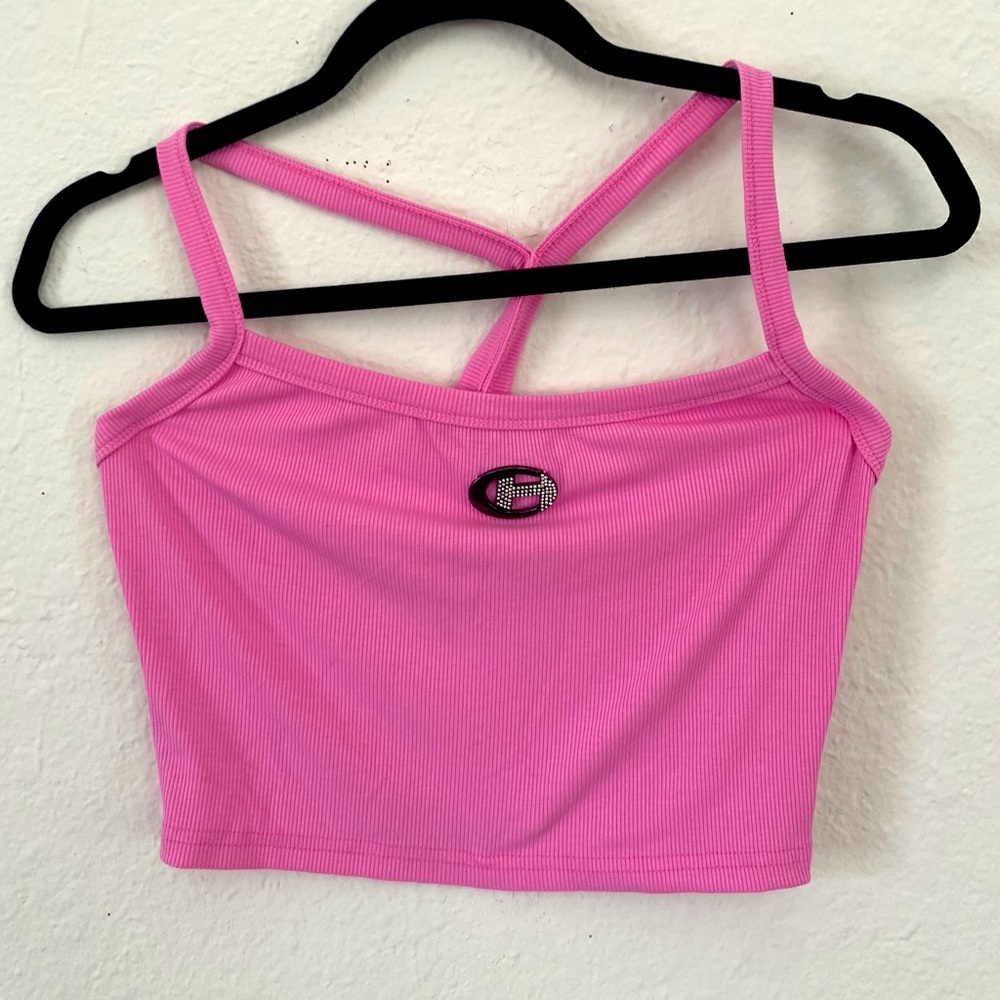 Rhinestone pink crop top